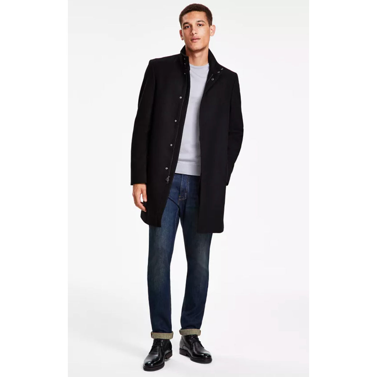CALVIN KLEIN Men's Mayden Slim-Fit Overcoat 44R Black Wool Blend $495 NWOT
