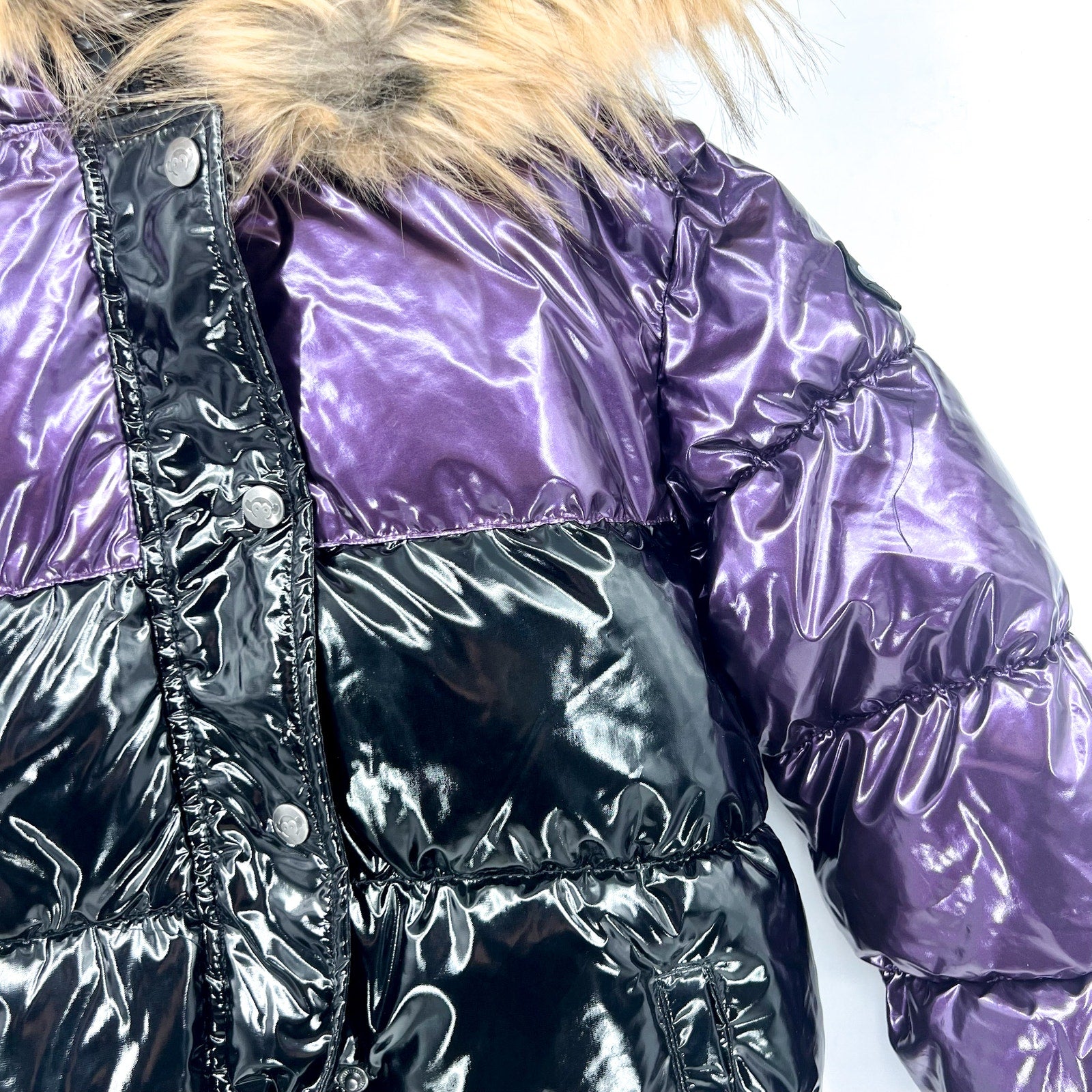 APPAMAN Girls' Kyla Puffer Coat Size 12 Purple Black Faux Fur Trim Hood NWT