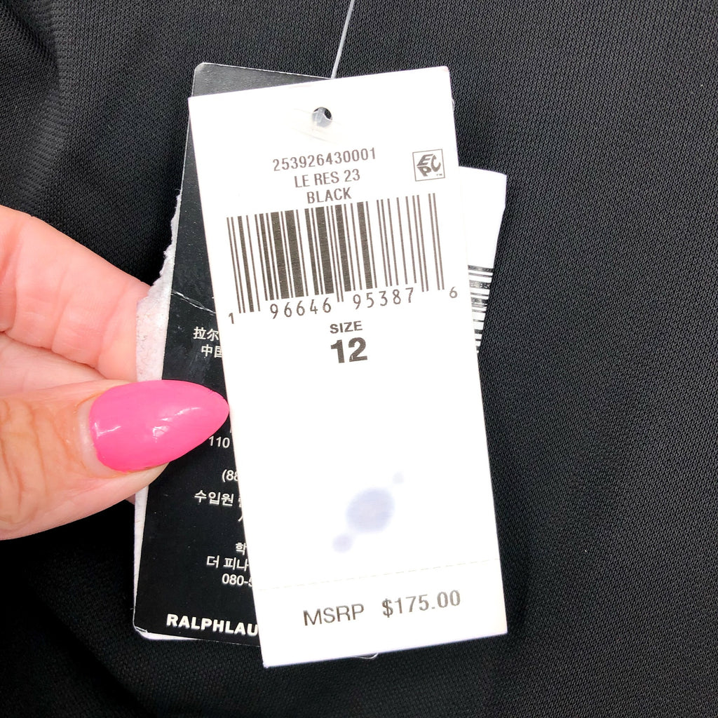 LAUREN RALPH LAUREN Women's Pleated Jersey Cocktail Dress Size 12 Black NWT