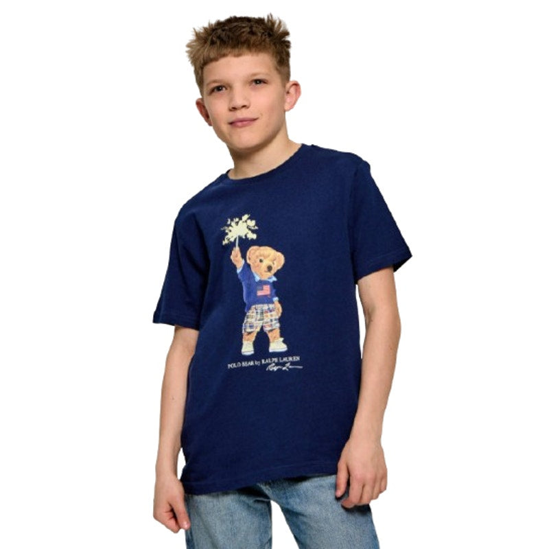 POLO RALPH LAUREN Sparkle Polo Bear T-Shirt Youth Large Navy Blue NWT