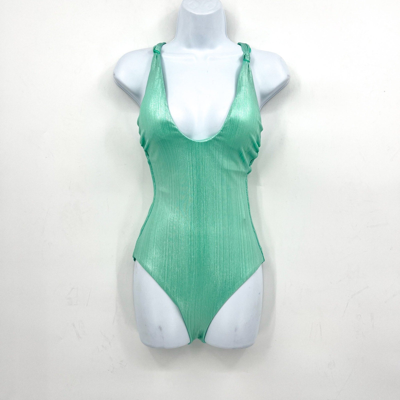 BECCA Women's Oragami Textured One Piece Swimsuit Medium Green Aqua Sea NWT