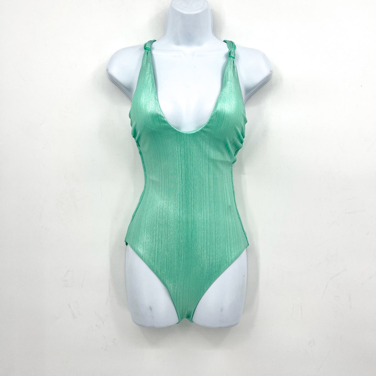 BECCA Women's Oragami Textured One Piece Swimsuit Medium Green Aqua Sea NWT