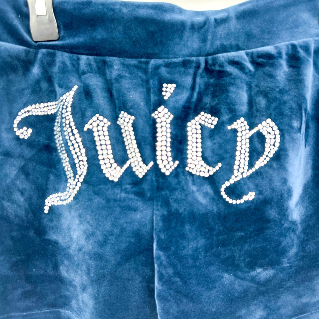 JUICY COUTURE Women's Big Bling Velour Track Shorts Medium Regal Blue NWT