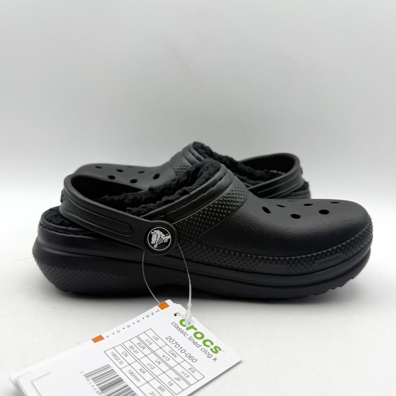 Crocs Kids Classic Lined Clogs C13 EU 30.5 Black Lightweight NWT