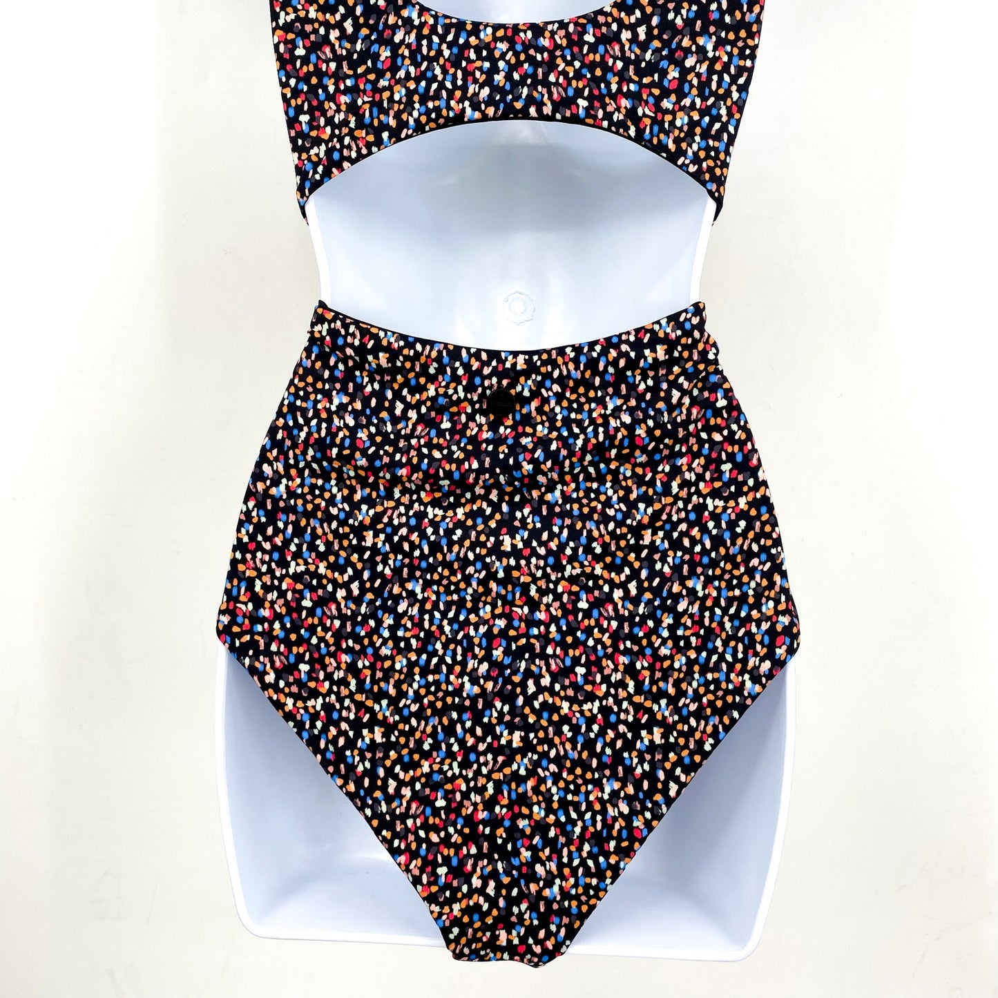 PRANA Women's Ruby Beach One-Piece Swimsuit Large Black Multi Alotta Dots NWT