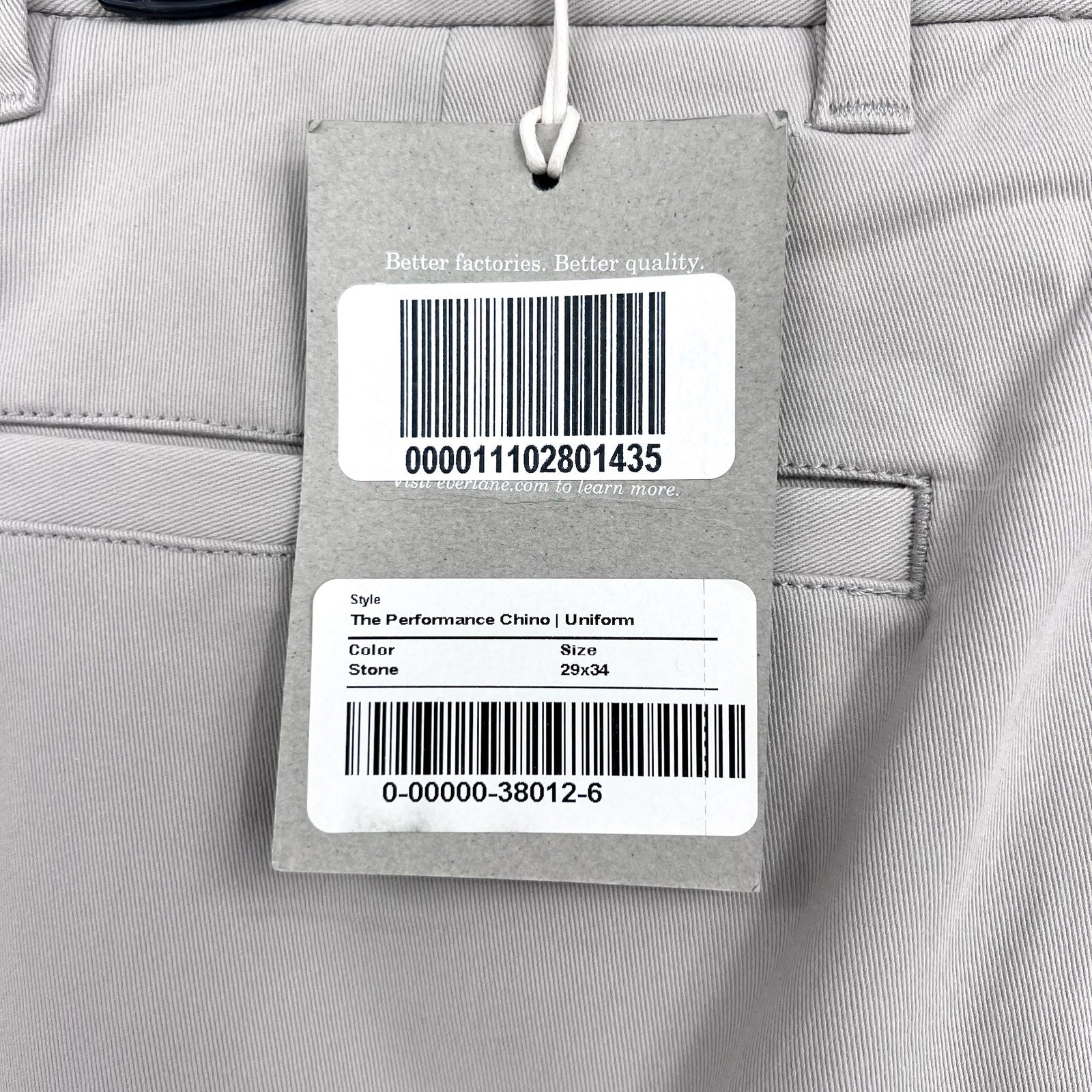 EVERLANE Men's The Performance Slim Chino Pants 29x34 Stone Light Gray NWT