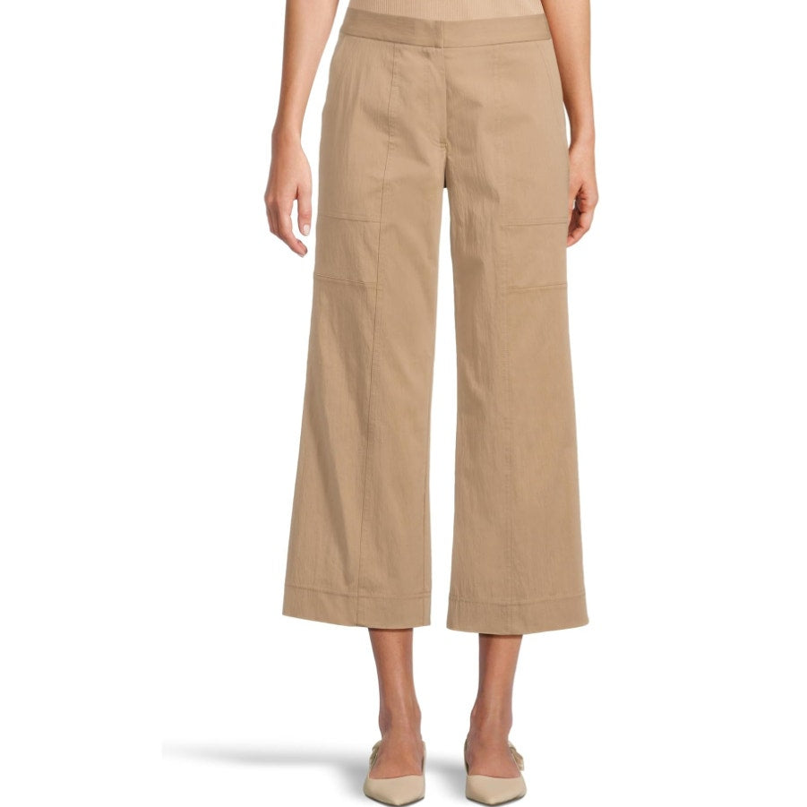 ELLIOT LAUREN Womens Wide Leg Crop Pants Size 8 Tan Driftwood Elastic Waist NWT