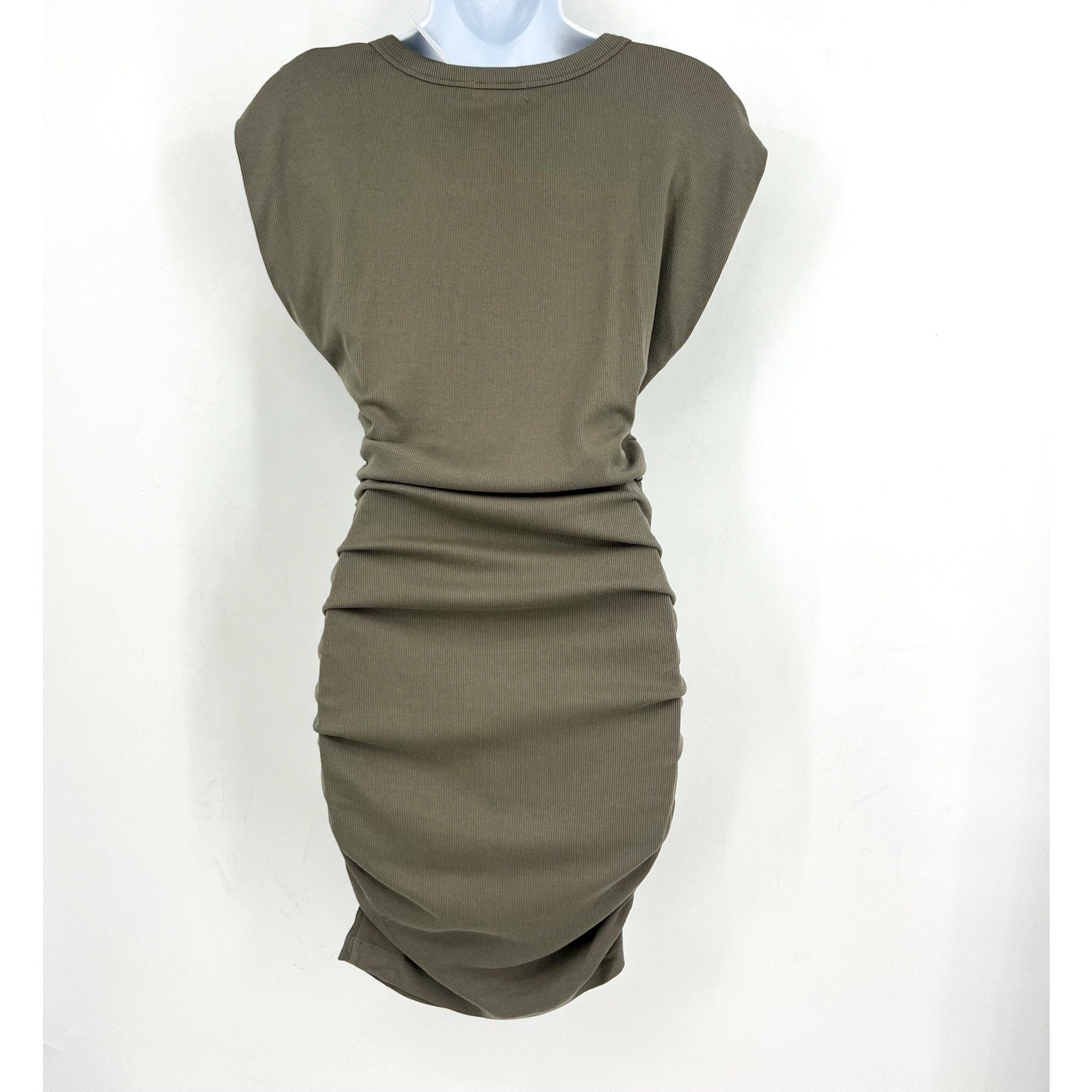 MICHAEL STARS Ricci Power Shoulder Dress Small Olive Green Short Sleeve NWT