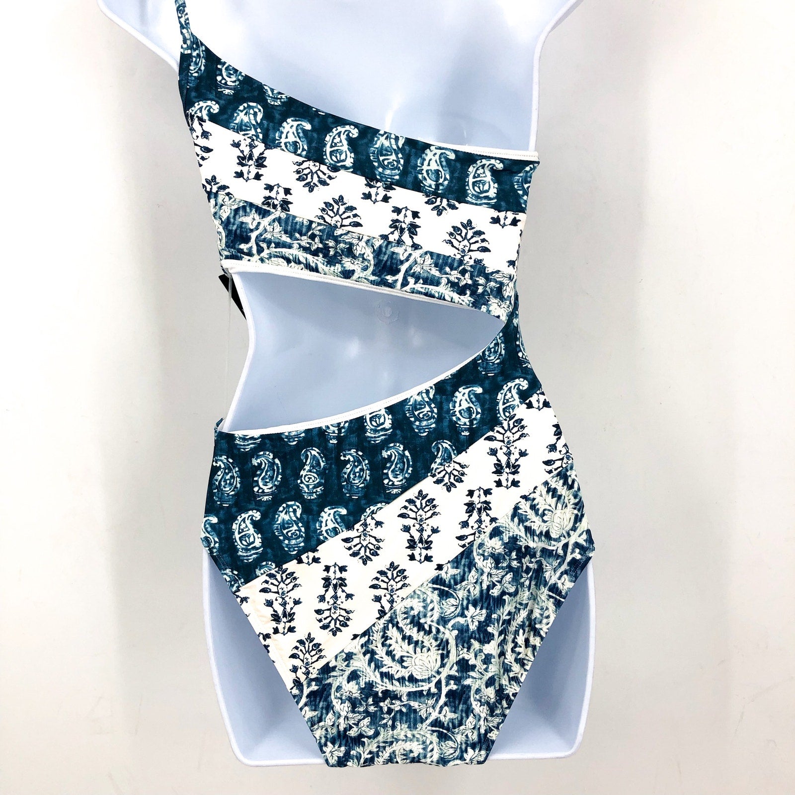 Lauren Ralph Lauren Printmix One Shoulder One Piece Swimsuit Size 8 Blue NWT
