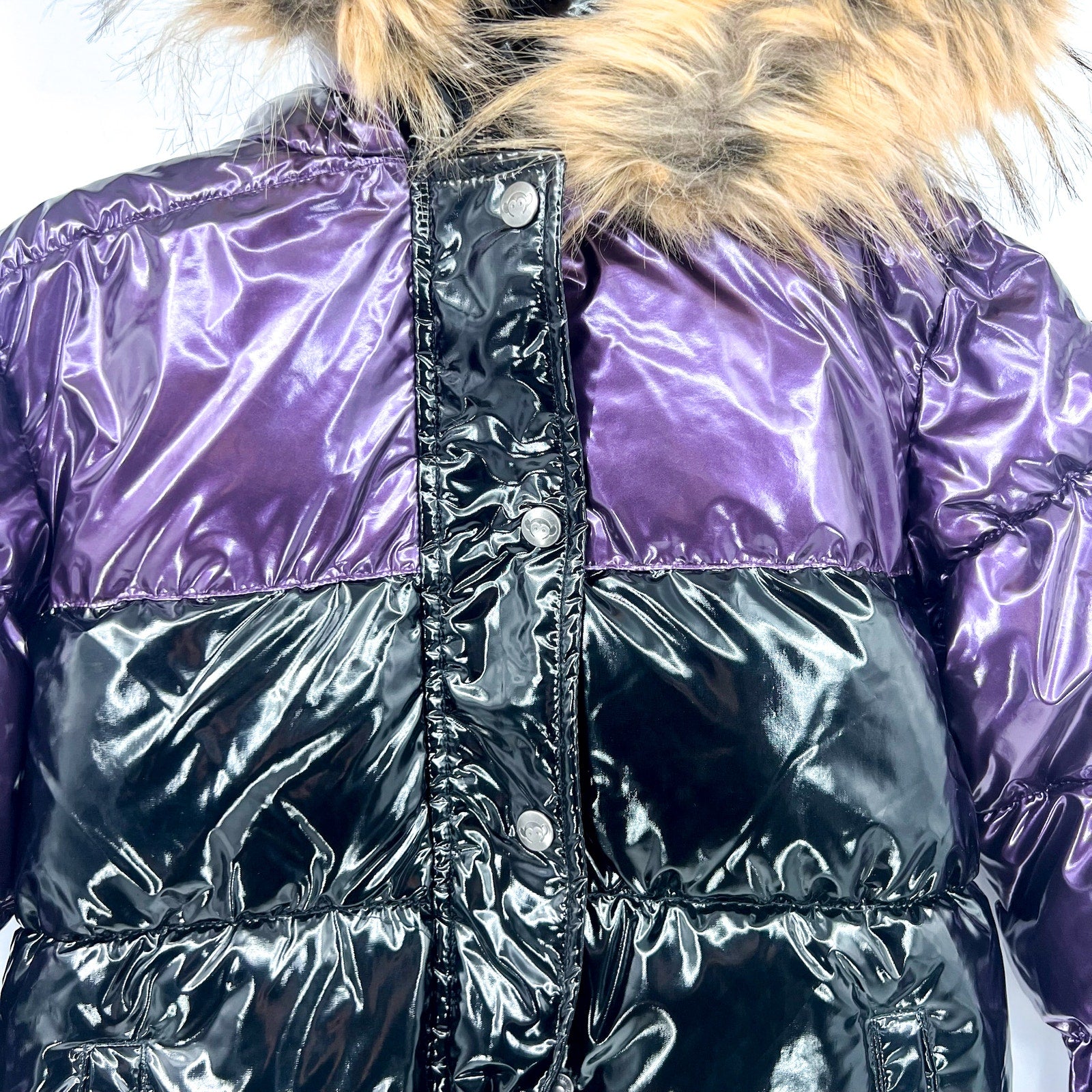 APPAMAN Girls' Kyla Puffer Coat Size 12 Purple Black Faux Fur Trim Hood NWT