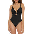 BECCA Women’s Color Code Plunge One Piece Swimsuit Large Black U Ring NWT