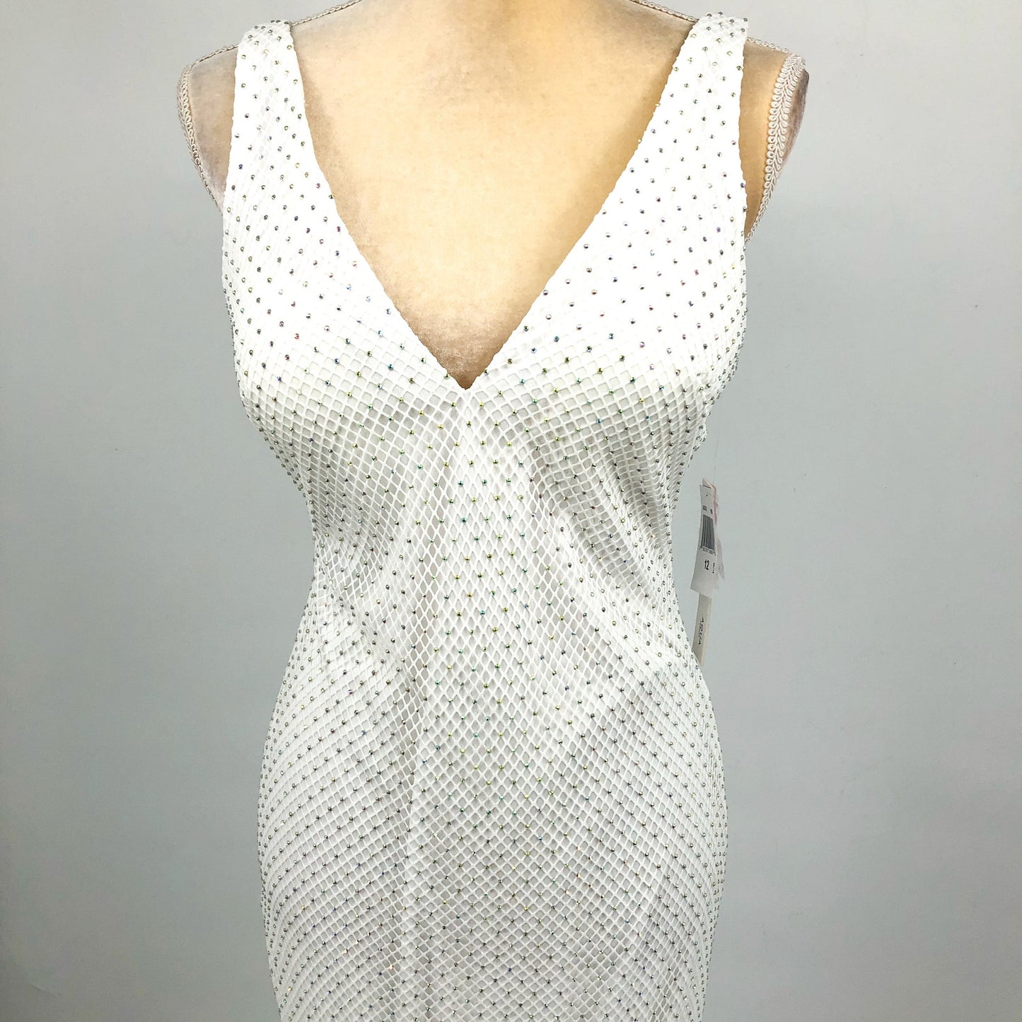 AQUA FORMAL Women's Rhinestone Embellished Fishnet Gown Size 12 Ivory NWT