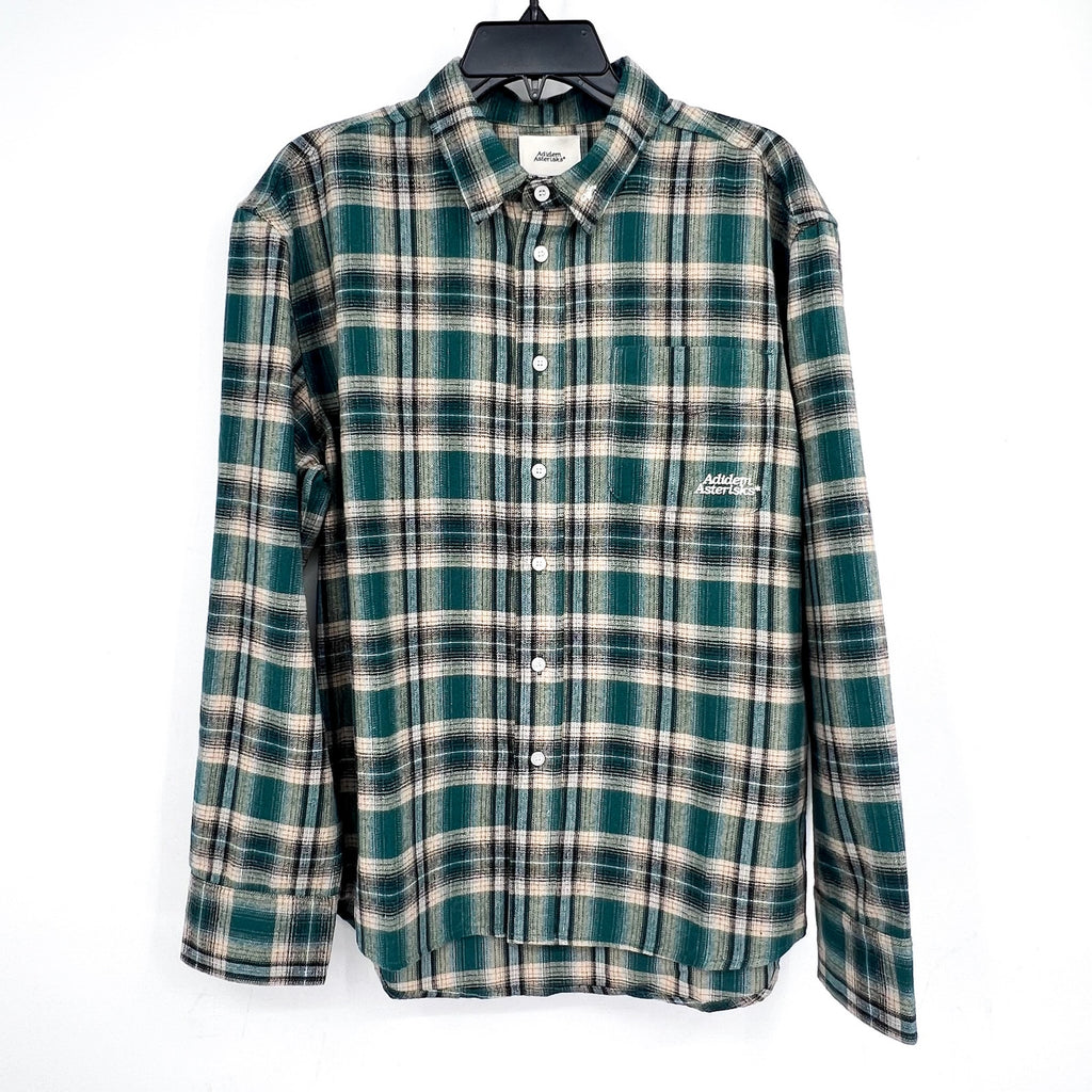 ADIDEM ASTERISKS Men's Button Down Flannel Shirt Small Green Plaid NWOT
