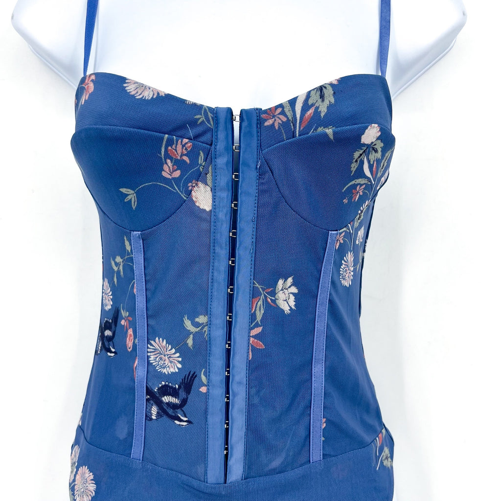 FREE PEOPLE X INTIMATELY FP Night Rhythm Bodysuit Small Blue Floral Corset NWT