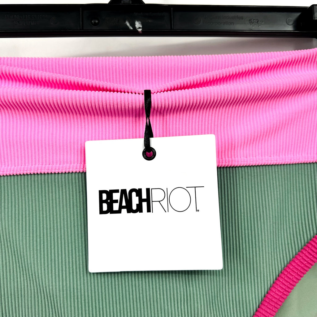 BEACH RIOT Women's Emmy Bikini Bottom Large Green Sage Bloom Colorblock NWT