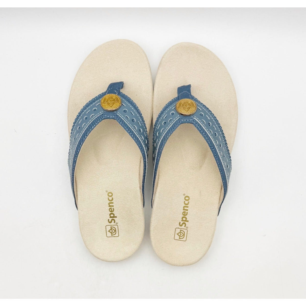 SPENCO Women's Starboard Flip Flop Sandals Size 6.5 WIDE Blue Stone NIB