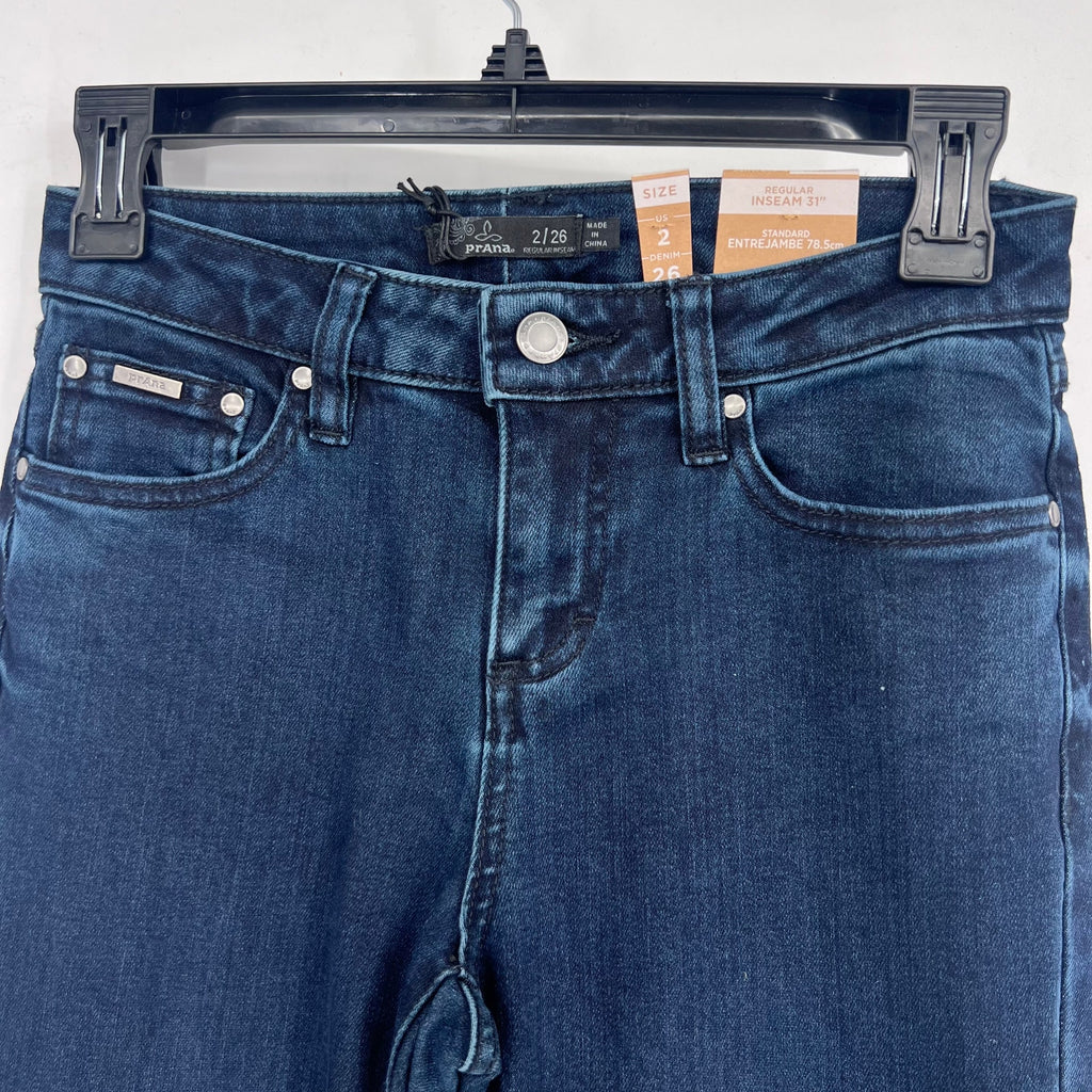 Prana Womens Sienna Skinny Jeans 26x31 US 2 Deep Blue Stretch Denim Mid Rise NWT