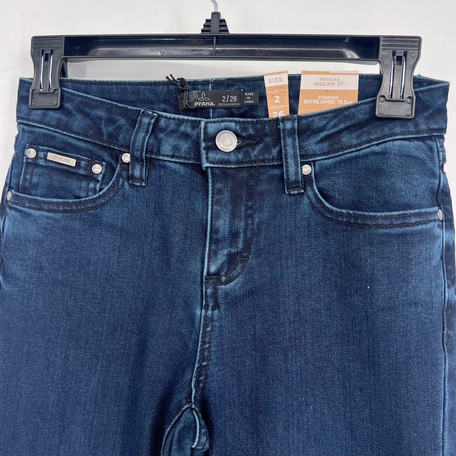 Prana Womens Sienna Skinny Jeans 26x31 US 2 Deep Blue Stretch Denim Mid Rise NWT