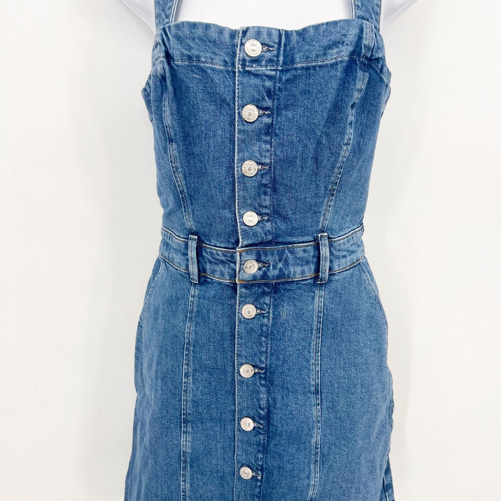 PAIGE Women's Maddy Denim Tank Dress Size 10 Delia Blue Button Front Revolve NWT