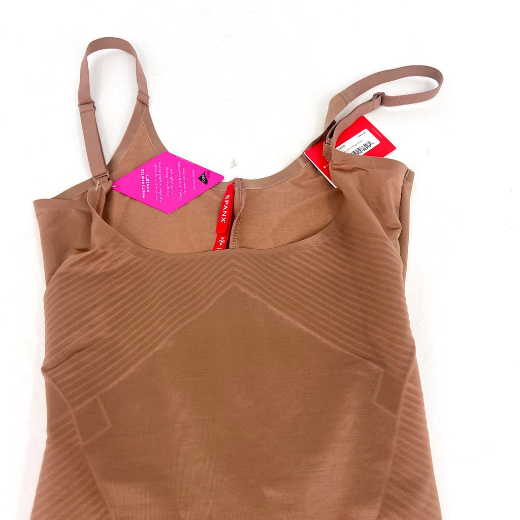 SPANX Open-Bust Mid-Thigh Bodysuit Small Cafe Au Lait 10235R NWT
