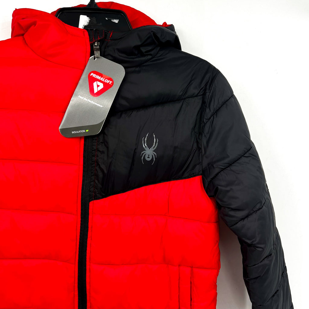 Spyder Boys Ace Puffer Winter Jacket Medium Racing Red Hooded Winter Coat NWT