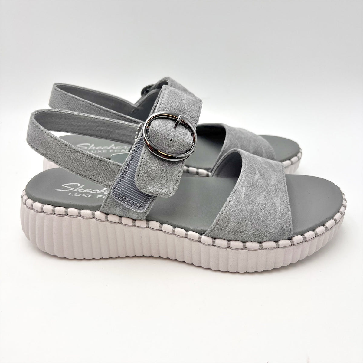 SKECHERS Womens Wilshire Boulevard Illusion of Love Sandals Size 7 Grey NIB
