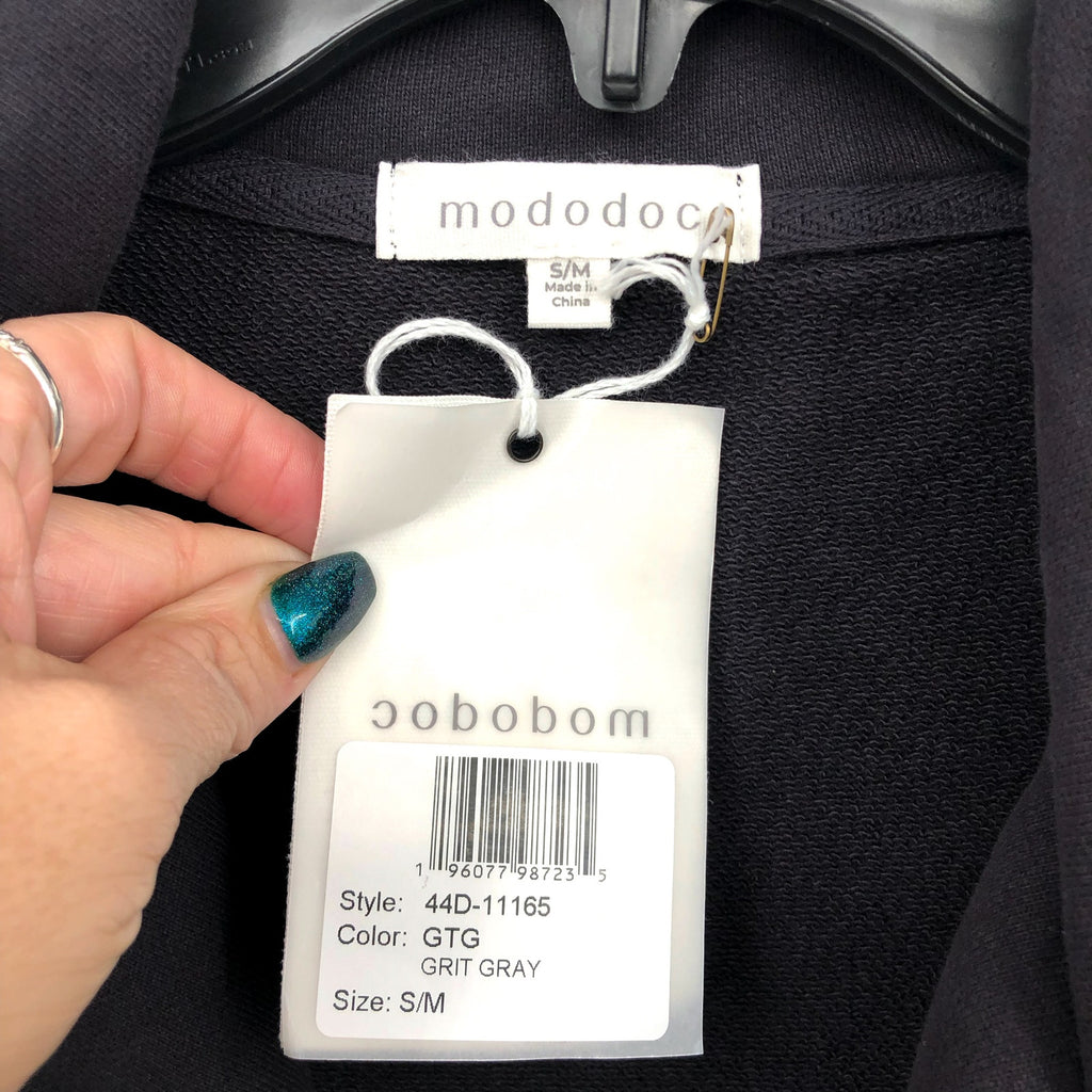 MODODOC Women's Draped Open Cardigan Small Medium Grit Gray French Terry NWT