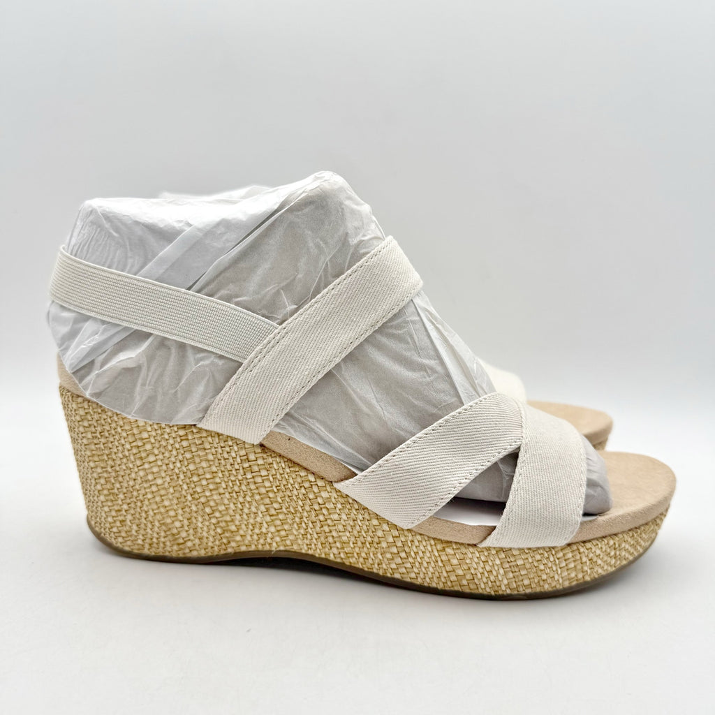 LifeStride Womens Danita Wedge Sandals Size 9.5 Bone Off White Canvas NIB