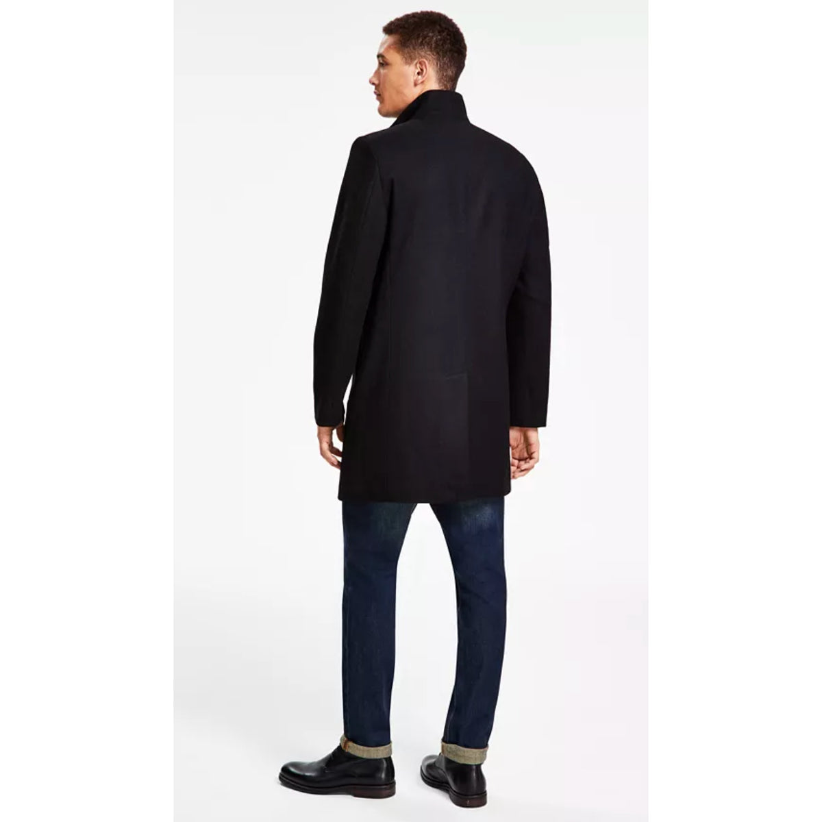 CALVIN KLEIN Men's Mayden Slim-Fit Overcoat 44R Black Wool Blend $495 NWOT