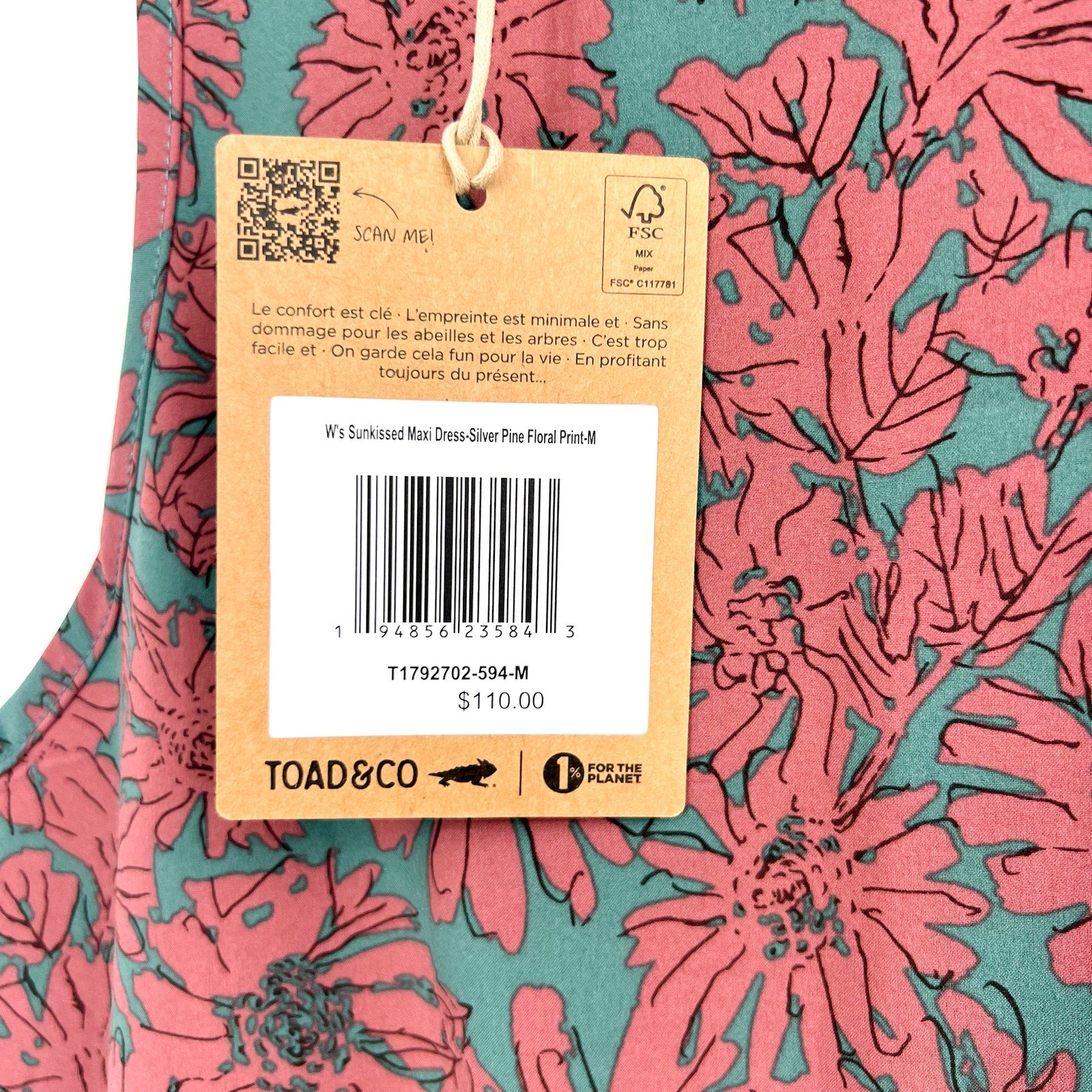 TOAD & CO Women's Sunkissed Maxi Dress Medium Pink Gray Sleeveless UPF NWT