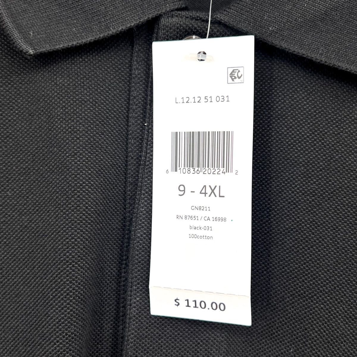 LACOSTE Men's Classic Fit Pique Polo Shirt Size 9 4XL Black Organic Cotton NWT