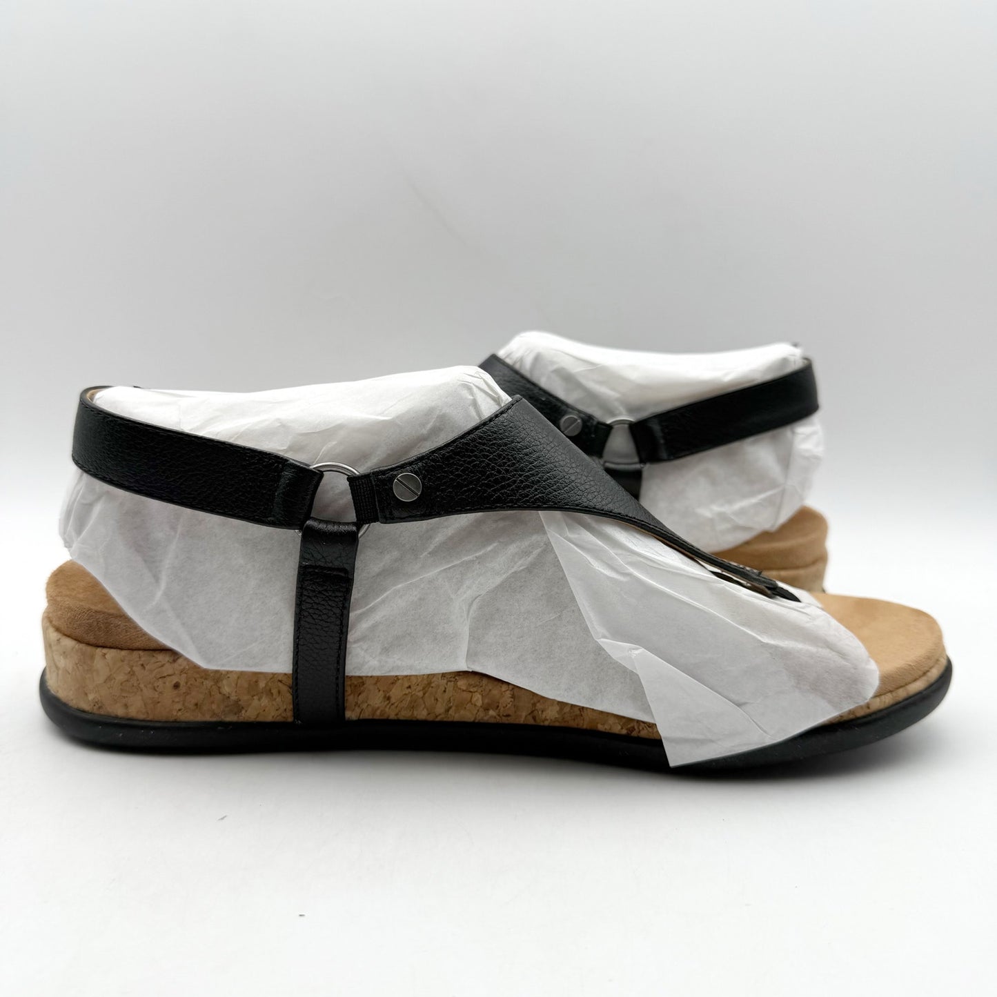 Vionic Womens Kirra II Wedge Sandals US 8 EU 38.5 Black Leather NIB