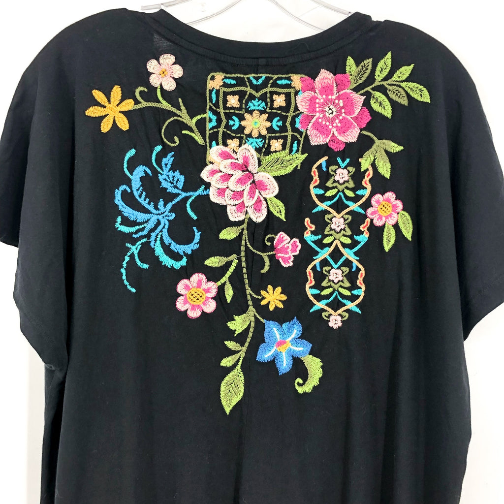 JOHNNY WAS Women's Sheri Relaxed Knit Dress 1X Black Embroidered Floral NWT