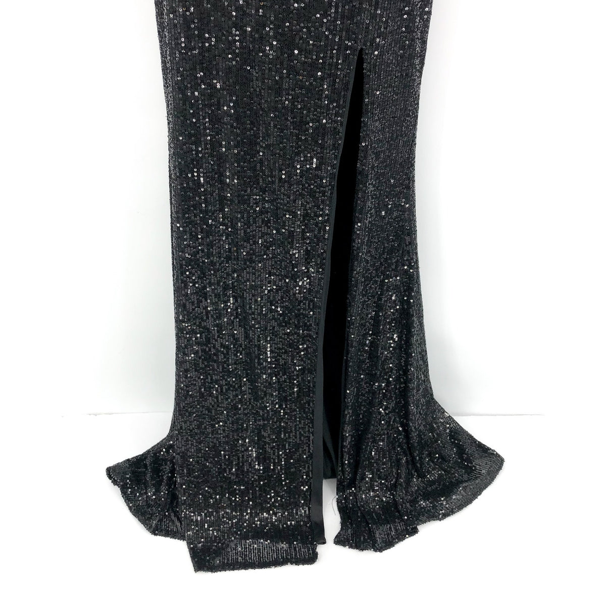 LA FEMME Sequin High Neck Dress Size 0 Black Long Slit Low Back 28529 NWT