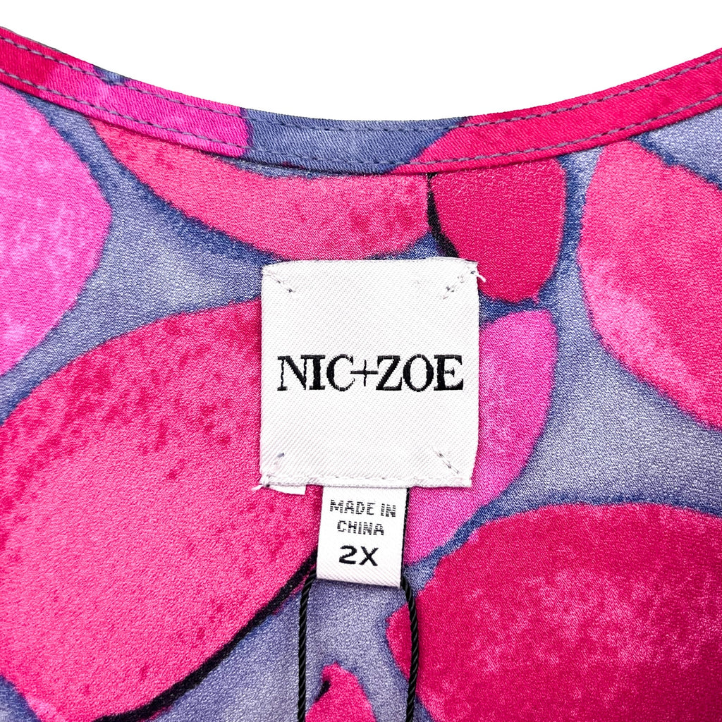 NIC + ZOE Women's Happy Petal Splash Tank Top 2X Pink Multi Cowl Neck NWT