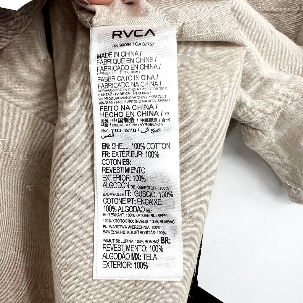 RVCA Men's That'll Do Dobby Short Sleeve Shirt XL Natural Tan Button Front NWT