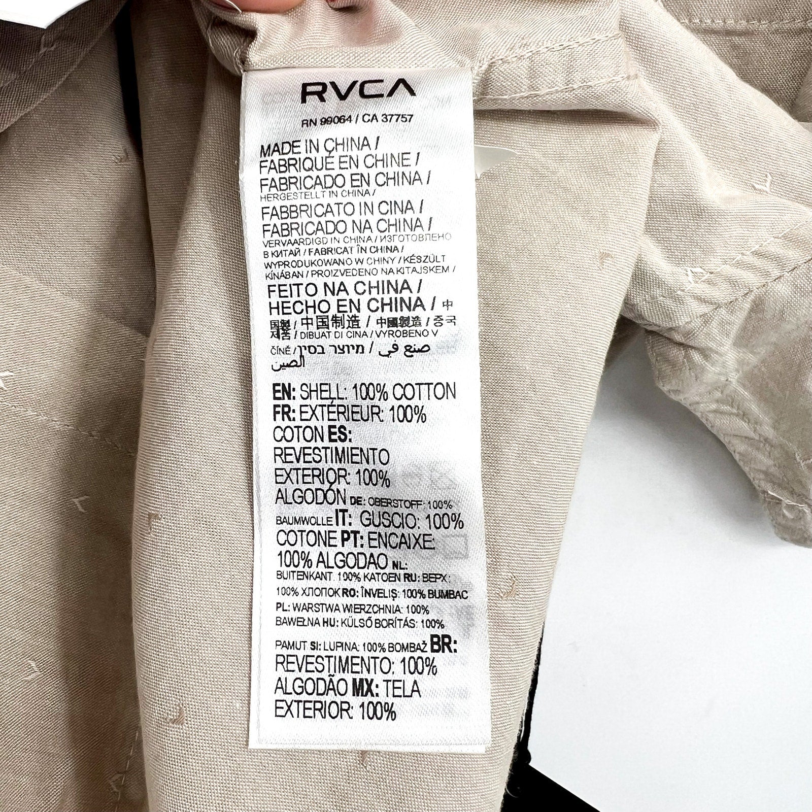 RVCA Men's That'll Do Dobby Short Sleeve Shirt XL Natural Tan Button Front NWT
