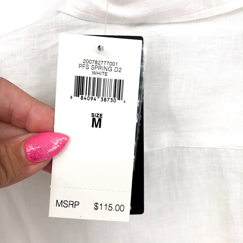 LAUREN RALPH LAUREN Womens Linen Shirt Medium White Roll Tab Sleeve NWT