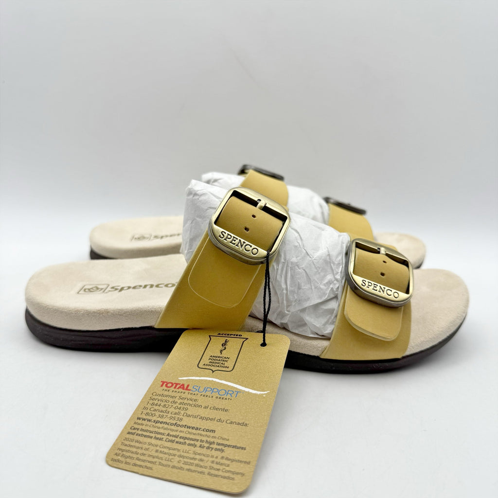 Spenco Womens Vista Slip On Sandals US 7.5 WIDE Yellow Leather Arch Support NIB
