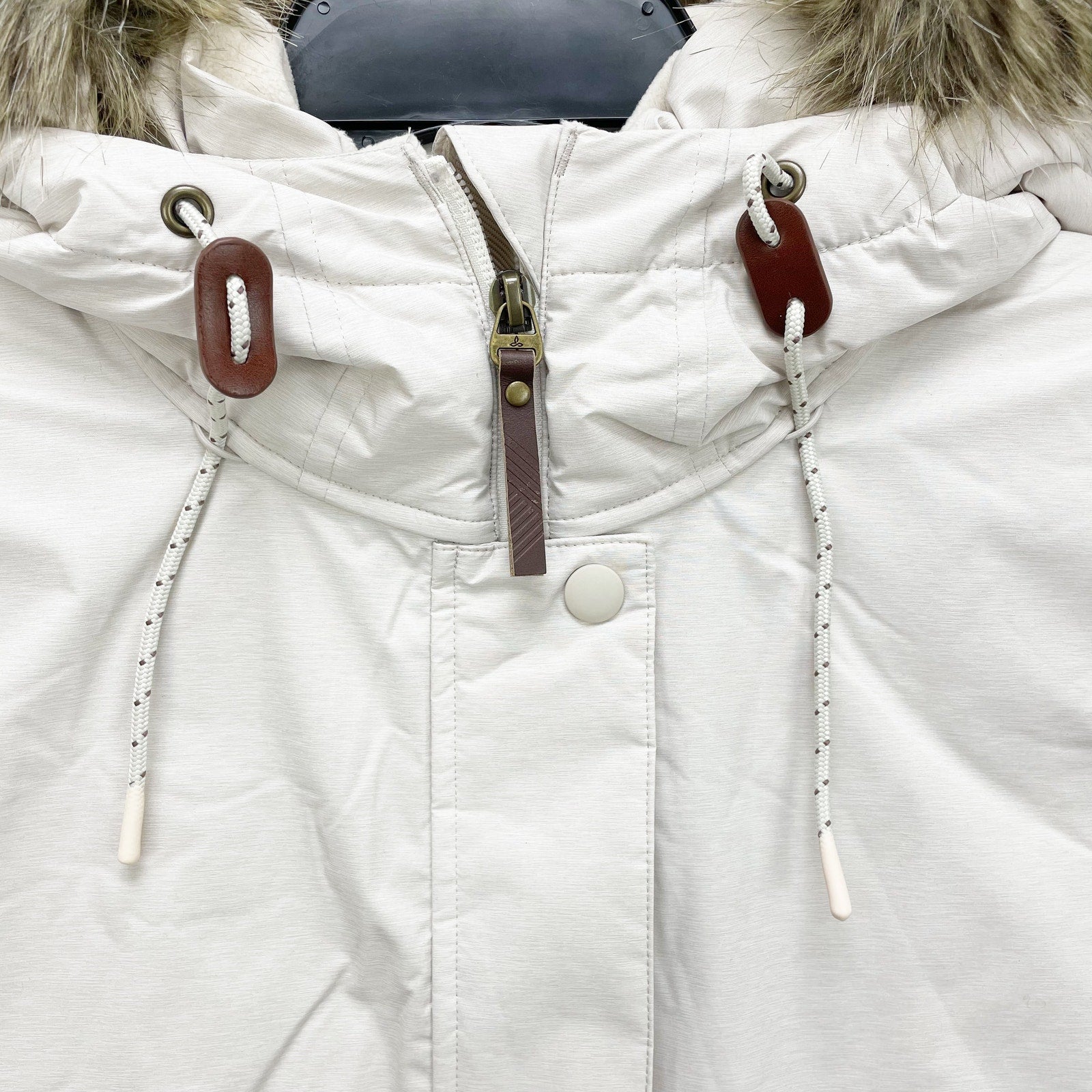 Prana Womens Banajaara Down Vest Small Cream Puffer Hooded Faux Fur NWT $250