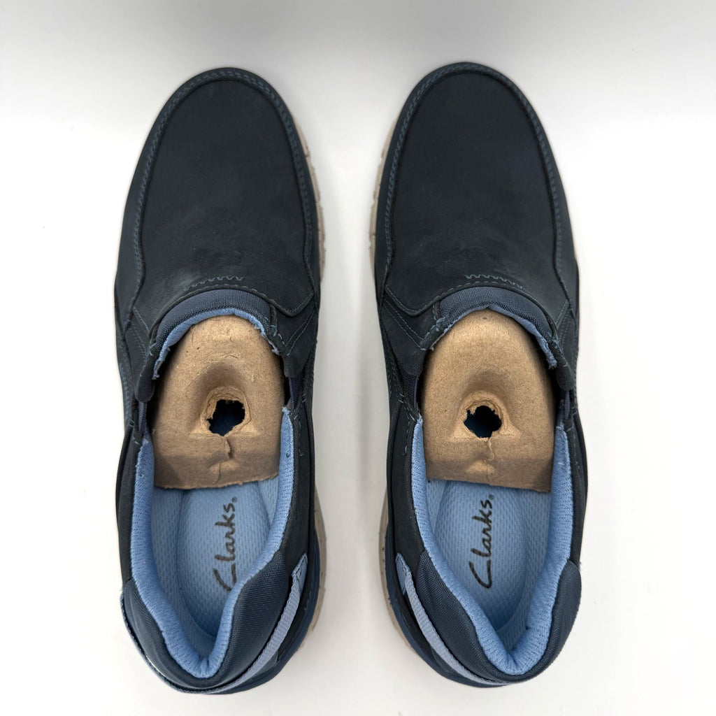 Clarks Womens Wave Plateau AP Sneakers Size 7.5 Wide EU 38 Navy Blue Nubuck NIB