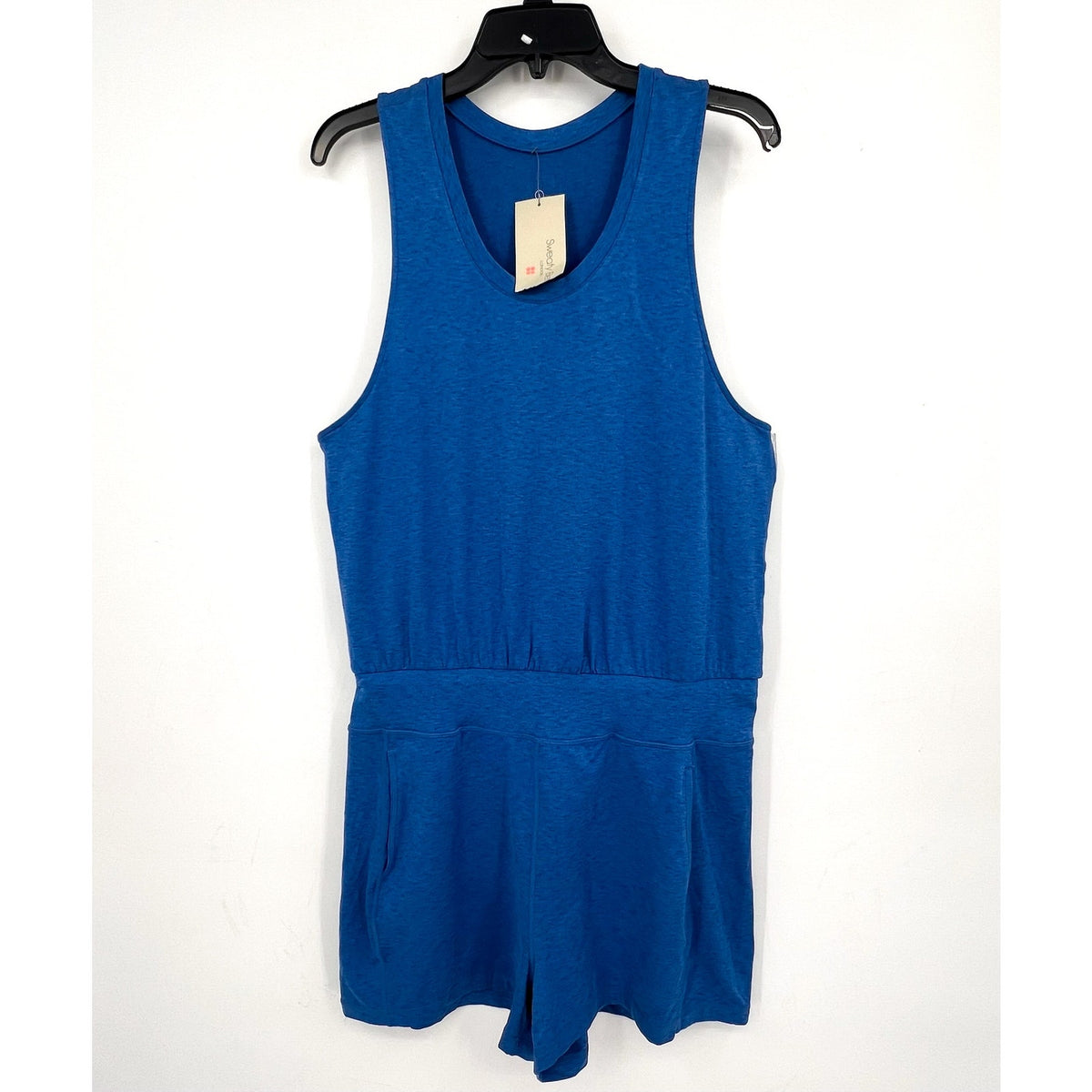 SWEATY BETTY Women's Gary Sleeveless Romper Large US 10 Oxford Blue Marl NWT