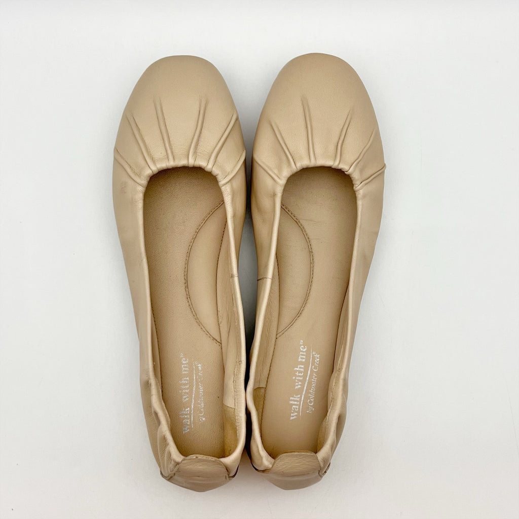 Coldwater Creek Womens Walk With Me Flex Ballet Flats Size 7 Beige Leather NIB