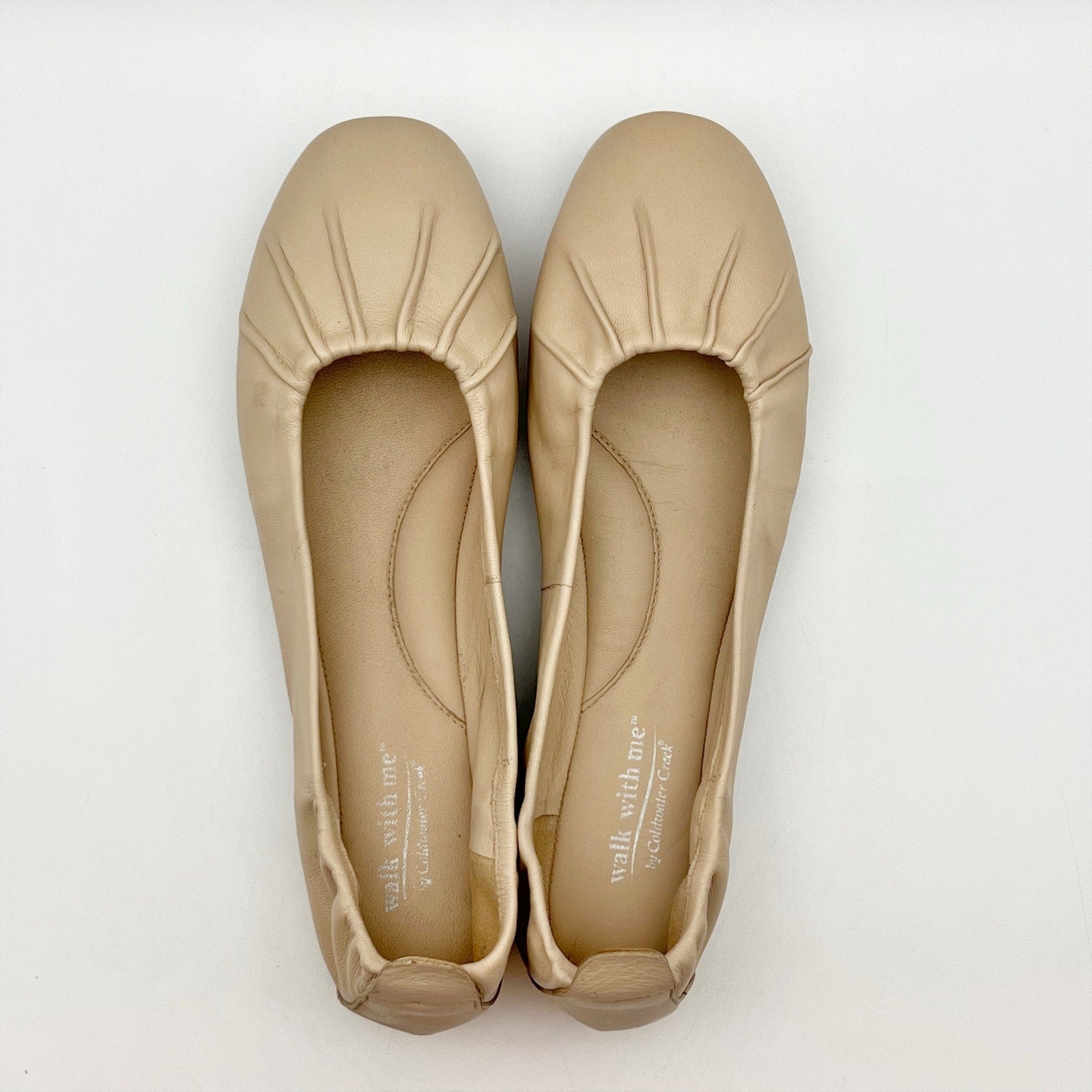 Coldwater Creek Womens Walk With Me Flex Ballet Flats Size 7 Beige Leather NIB