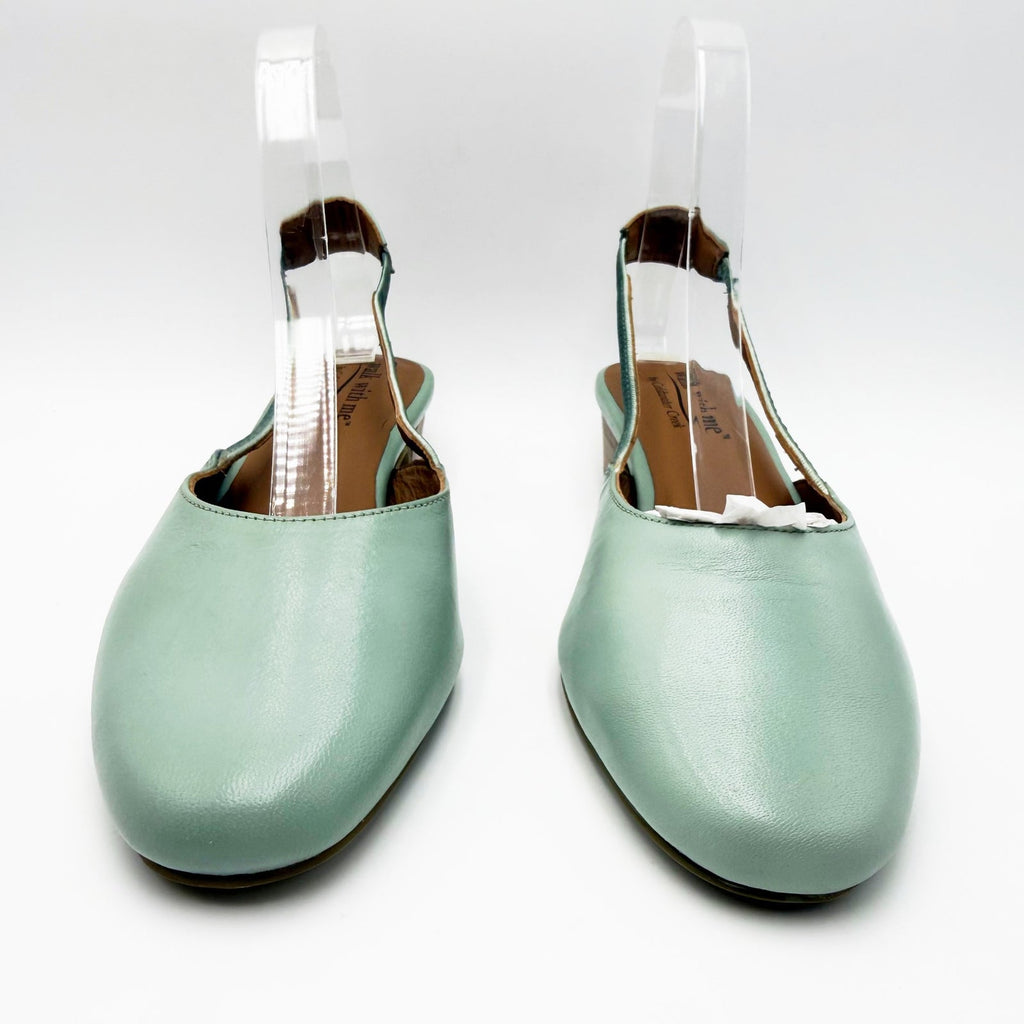 Coldwater Creek Womens Josie 2 Slingback Heels Size 8 WIDE Sea Green Leather NIB