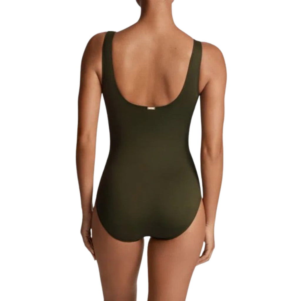 LAUREN RALPH LAUREN Ring One Piece Swimsuit Size 12 Olive Green OTS NWT
