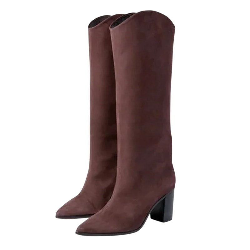 Schutz Women Maryana Knee High Heel Boots SIZE 5.5 M Brown Suede NIB