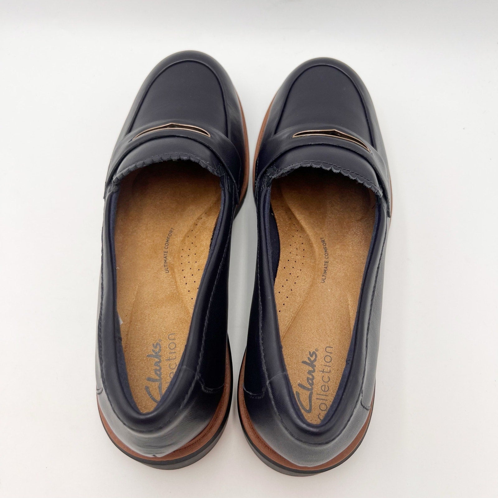 Clarks Womens Westlynn Glow Loafers Size 9 WIDE EU 40 Navy Blue Leather NWOB