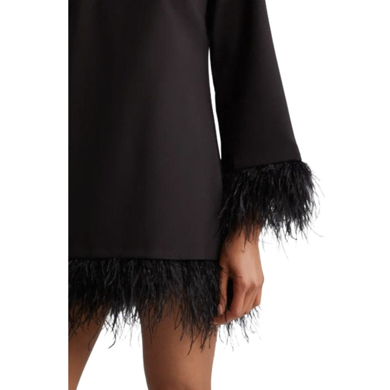 LIKELY Women Marullo Feather Trim Mini Dress Size 4 Black Long Sleeve Shift NWT