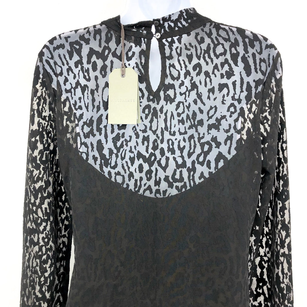 ALLSAINTS Women's Hanna Anita Devore Leopard Print Mini Dress Size 10 Black NWT